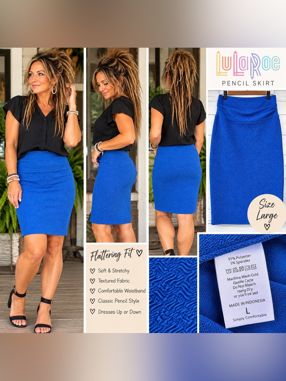 LuLaRoe Bright Blue Textured Pencil Skirt